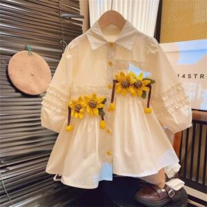 Kids Toddler Girls Casual Cute Floral Long Sleeve Lapel Dress