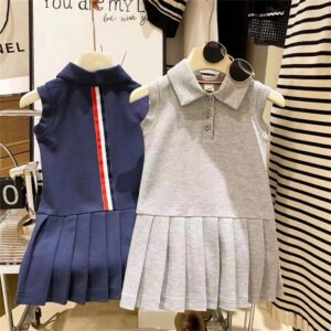 Kids Toddler Girls Summer Fashion Sports Solid Color Sleeveless Lapel Dress