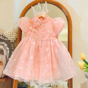 Kids Toddler Girls Summer Sweet Cute Floral Mesh Short Sleeve Dress