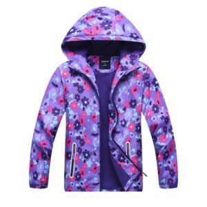 Kids Toddler Girls Fashion Candy Color Waterproof Breathable Outdoor Print Hooded Fleece Jacket