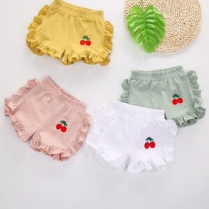 Kids Toddler Girls Fashion Cherry Embroidered Wood Ear Shorts