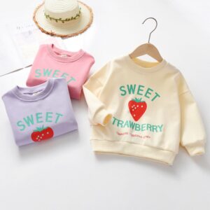 Kids Fashion Girls Strawberry Print Crew Neck Long Sleeve Sweatshirts