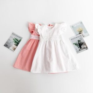 Kids Girls Basic Solid Color Round Neck Sleeveless Ruffled Dress