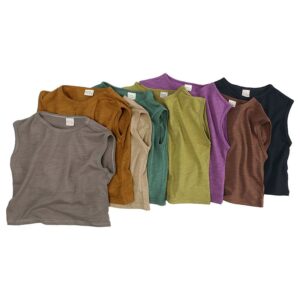 Kids Basic Solid Color Round Neck Sleeveless Loose T-Shirt