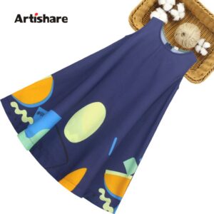 Kids Girls Casual Round Neck Sleeveless Irregular Geometric Pattern Loose Dress