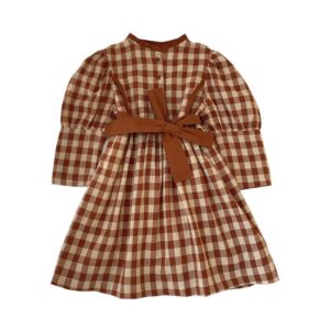 Kids Girls Basic Plaid All Over Print Round Neck Long Sleeve Casual Dress