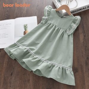 Kids Girls Simple Round Neck Sleeveless Ruffled Dress