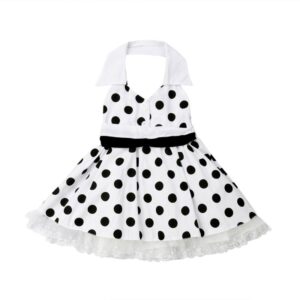 Kids Girls Basic Lapel Sleeveless Backless Polka Dot All Over Print Lace Design Dress