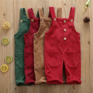 Kids Basic Solid Color Button Design Suspender Trousers
