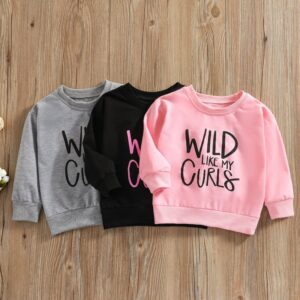 Girls Casual Round Neck Long Sleeve Letter Pattern Sweatshirt