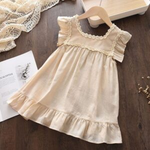 Girls Retro Little Flower Embroidered Ruffled Dress