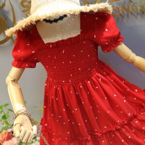 Girls Sweet Short Sleeve Stringy Selvedge Elastic Chiffon Princess Dress