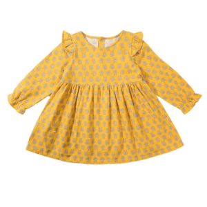 Girls Cute Round Neck Long Sleeve Stringy Selvedge Bunny Dress