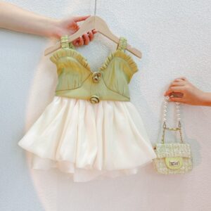 Girls Sweet Stringy Selvedge Flower Camisole And Mesh Skirt Two-piece Set