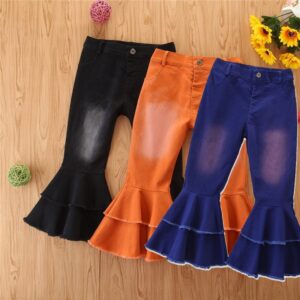 Girls Bohemia Solid Color Double Flared Pants