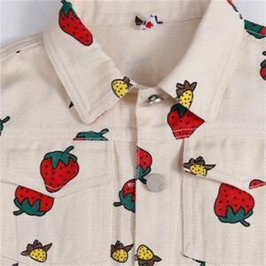 Girls Fashion Strawberry Printed Single-breasted Denim Jacket