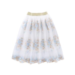 Girls Retro Flower Embroidered Mesh Design Skirt