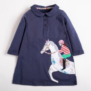 Girls Casual Lapel Design Long-sleeves Dress