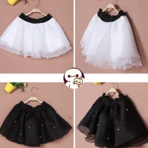 Girls Simple Pearl Decor Mesh Design Fluffy Skirt