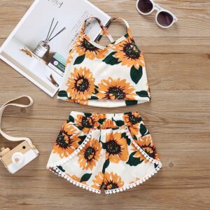 Girls Fashion Sunflower Pattern Tops And Shorts Set