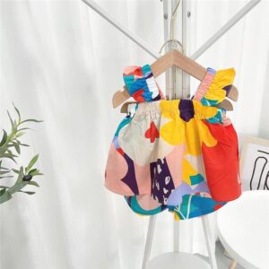 Girls Fashion Colorful Flower Tops And Shorts Set