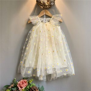 Girls Fashion Chrysanthemum Pattern Mesh Design Princess Dress