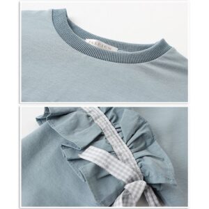 Girls Long-sleeves Lace Design Solid Color Sweatshirt And Jeans Set