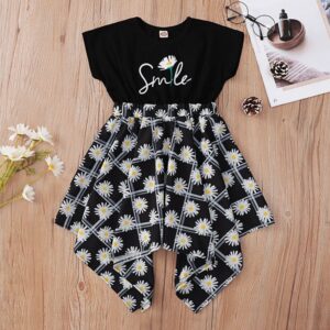 Girls Fashion Flower Pattern Irregular Dress