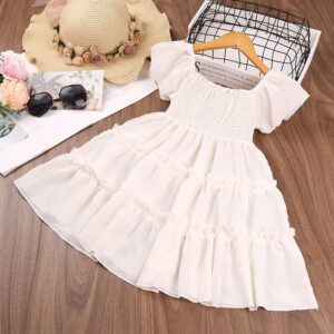 Girls Simple Solid Color Short Sleeved Princess Dress