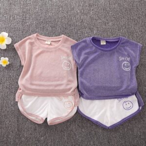 Girls Smiley Face Pattern Letter Printed T-Shirt And Shorts Set