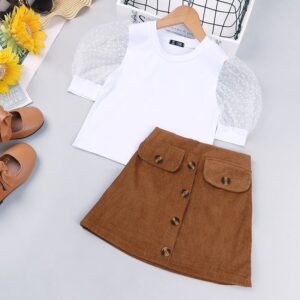 Girls Fashion Short-sleeves Mesh Design Tops And Skirt Set
