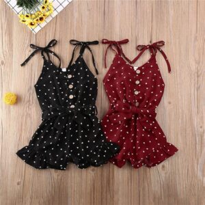 Girls Polka Dot Sleeves Stringy Selvedge Design Romper