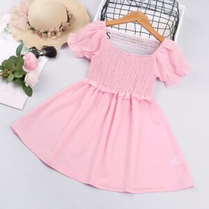 Girls Fashion Solid Color Short-sleeves Dress