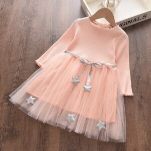 Girls Stars Decoration Gauze Design Dress