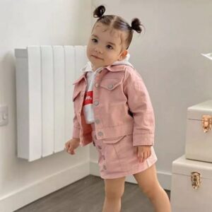Kids Pure Color Long Sleeve Jacket And Skirt Set