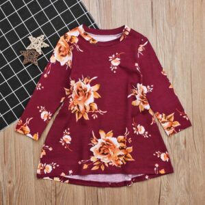 Girls Round Neck Flower Pattern Dress