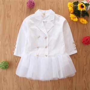 Kids Fashionable Button Decoration Lace Dress