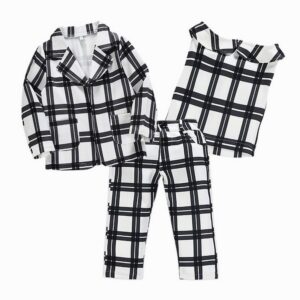 3pcs/set Long Sleeve Plaid Coat And Trousers And Vest Set