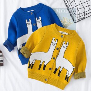 Kids Alpaca Pattern Single Row Button Knitwear