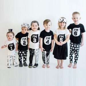 Simple Letter Print Black White Kids T-Shirts
