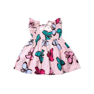 Girls Sweet Bowknot Print Ruffled Dress