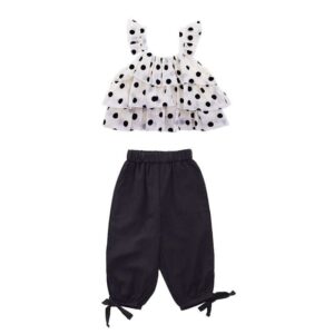 2pcs/set Girls Summer Polka Dot Print Ruffle Tanks And Pants