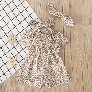 Sweet Girl Print Sleeveless Rompers And Headband 2 Pcs