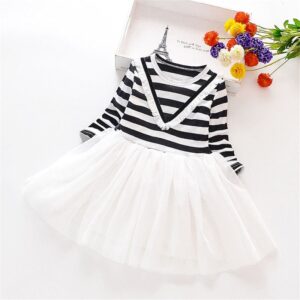Girl Stripe Print Round Neck Dress