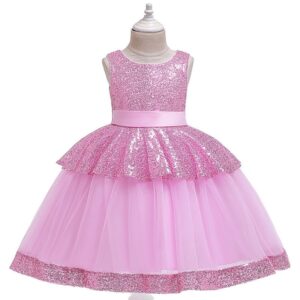 Girl Patchwork Plain Sequin Design Tutu Party Dress