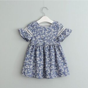 Girls Little Flower Print Backless Dresses