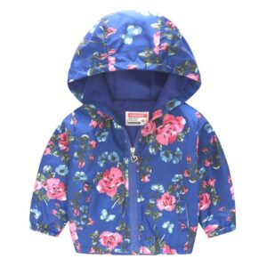Girl Fashion New Flower Print Hooded Coat
