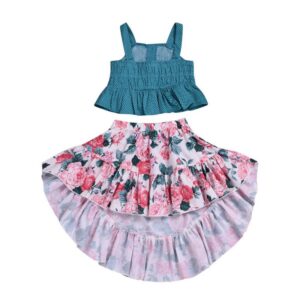 2 Pcs Girls Strap Tops And Irregular Floral Print Skirt Set