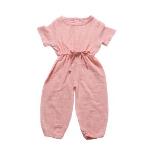 Baby Cotton Solid Color Short Sleeves Casual Jumpsuit