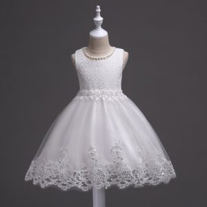 Elegant Girls Sleeveless Beads Design Lace Princess Party Dress
